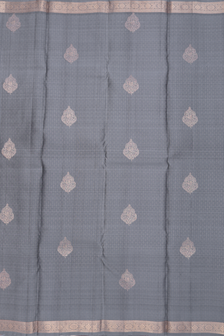 Kanchipuram Silk Saree In Pigeon Grey Stripes With Buttas