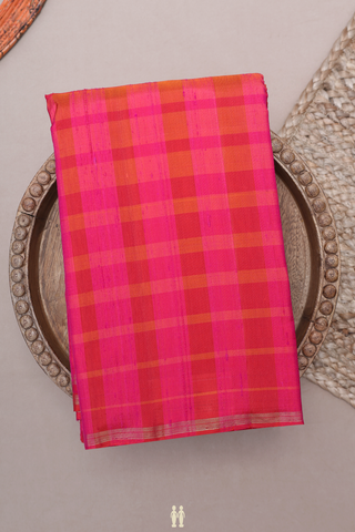 Checks Design Red And Rani Pink Kanchipuram Silk Saree