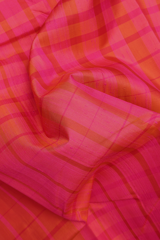 Checks Design Red And Rani Pink Kanchipuram Silk Saree