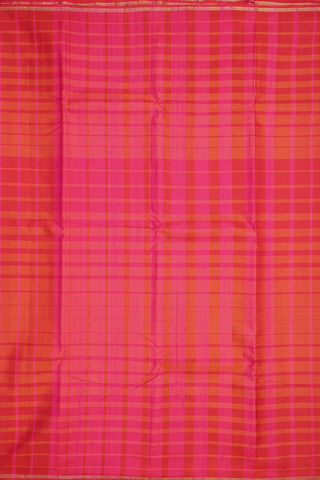 Checks Design Red And Rani Pink Kanchipuram Silk Saree