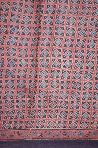 Ajrakh Printed Brick Red Tussar Silk Saree