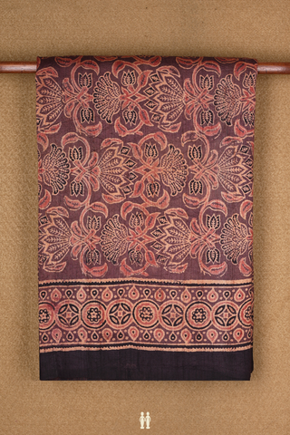 Tussar Silk Saree In Brown With Ajrakh Printed Design