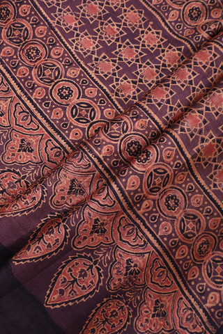 Tussar Silk Saree In Brown With Ajrakh Printed Design