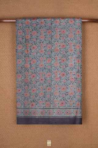 Ajrakh Printed Stone Blue Tussar Silk Saree