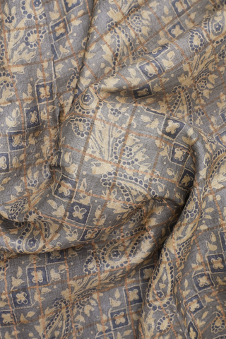 Ajrakh Printed Taupe Grey Tussar Silk Saree