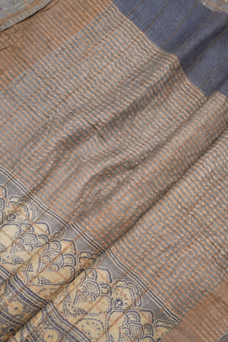 Ajrakh Printed Taupe Grey Tussar Silk Saree