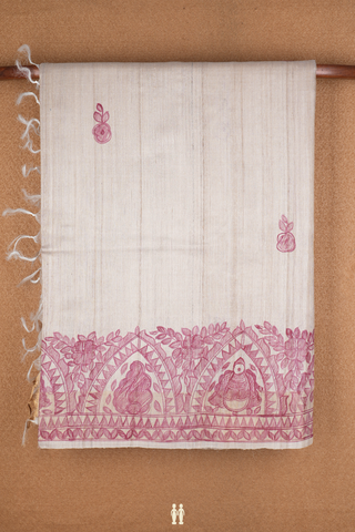 Allover Buttas Beige Tussar Madhubani Silk Saree