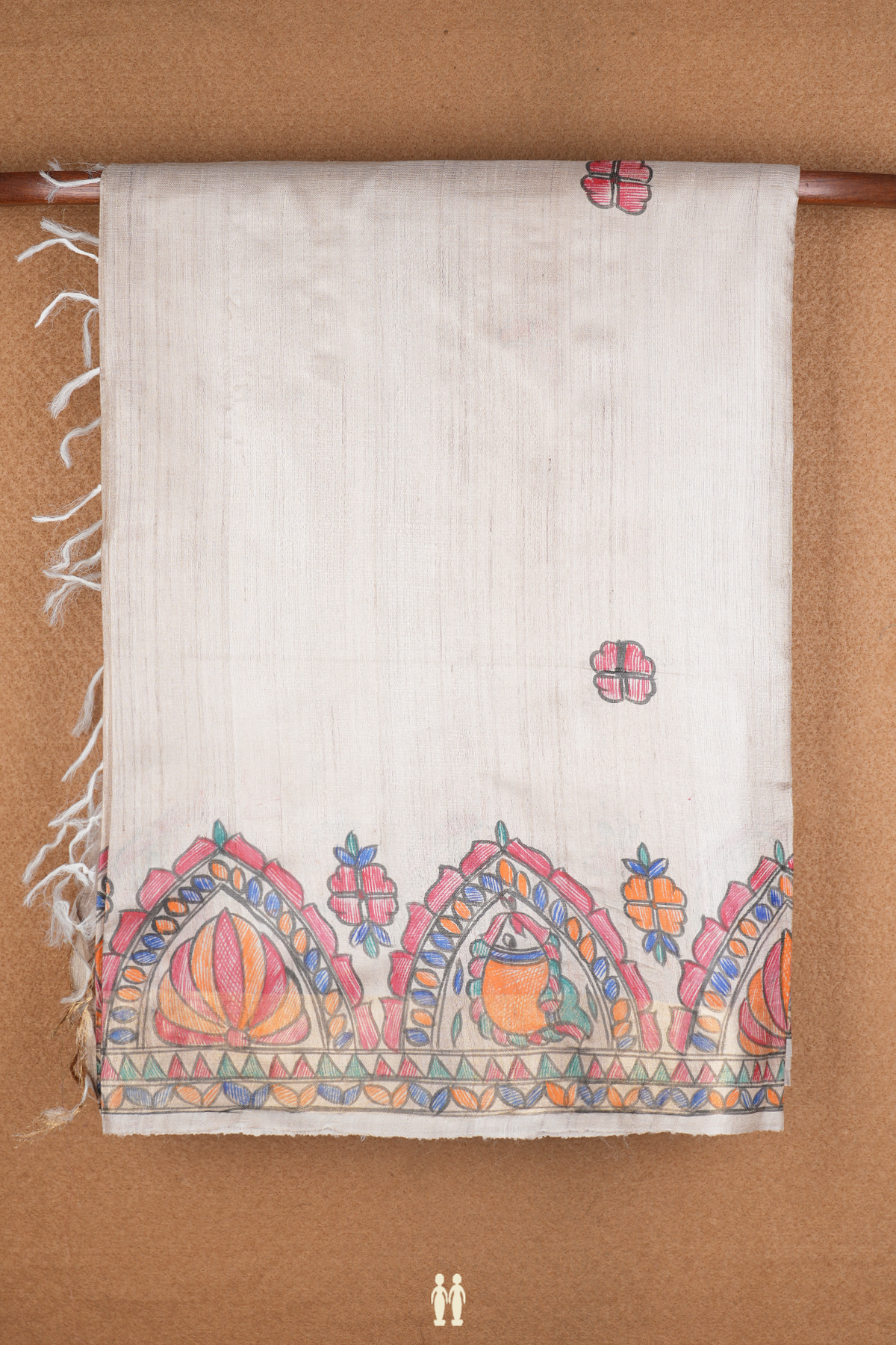 Allover Buttas Beige Tussar Madhubani Silk Saree