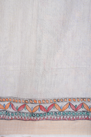 Allover Buttas Beige Tussar Madhubani Silk Saree