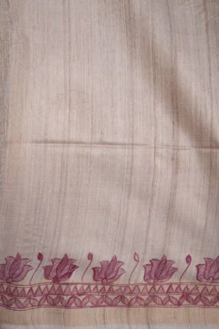 Allover Buttas Beige Tussar Madhubani Silk Saree