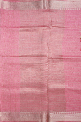 Linen Saree In Pastel Pink With Checks