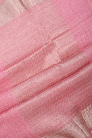 Linen Saree In Pastel Pink With Checks