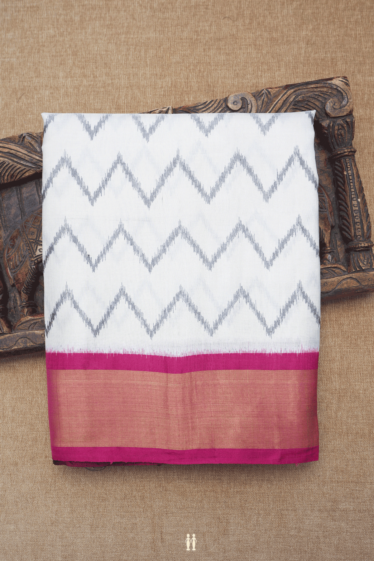 Allover Chevron Design Egg White Patola Silk Saree