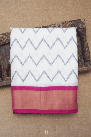 Allover Chevron Design Egg White Patola Silk Saree