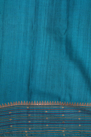 Allover Fish Printed Teal Blue Tussar Silk Saree