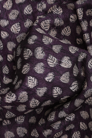 Allover Leaf Printed Plum Purple Tussar Silk Saree