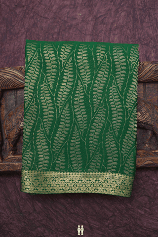 Allover Leaf Zari Design Emerald Green Mysore Silk Saree