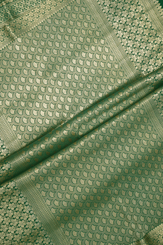 Allover Leaf Zari Design Emerald Green Mysore Silk Saree