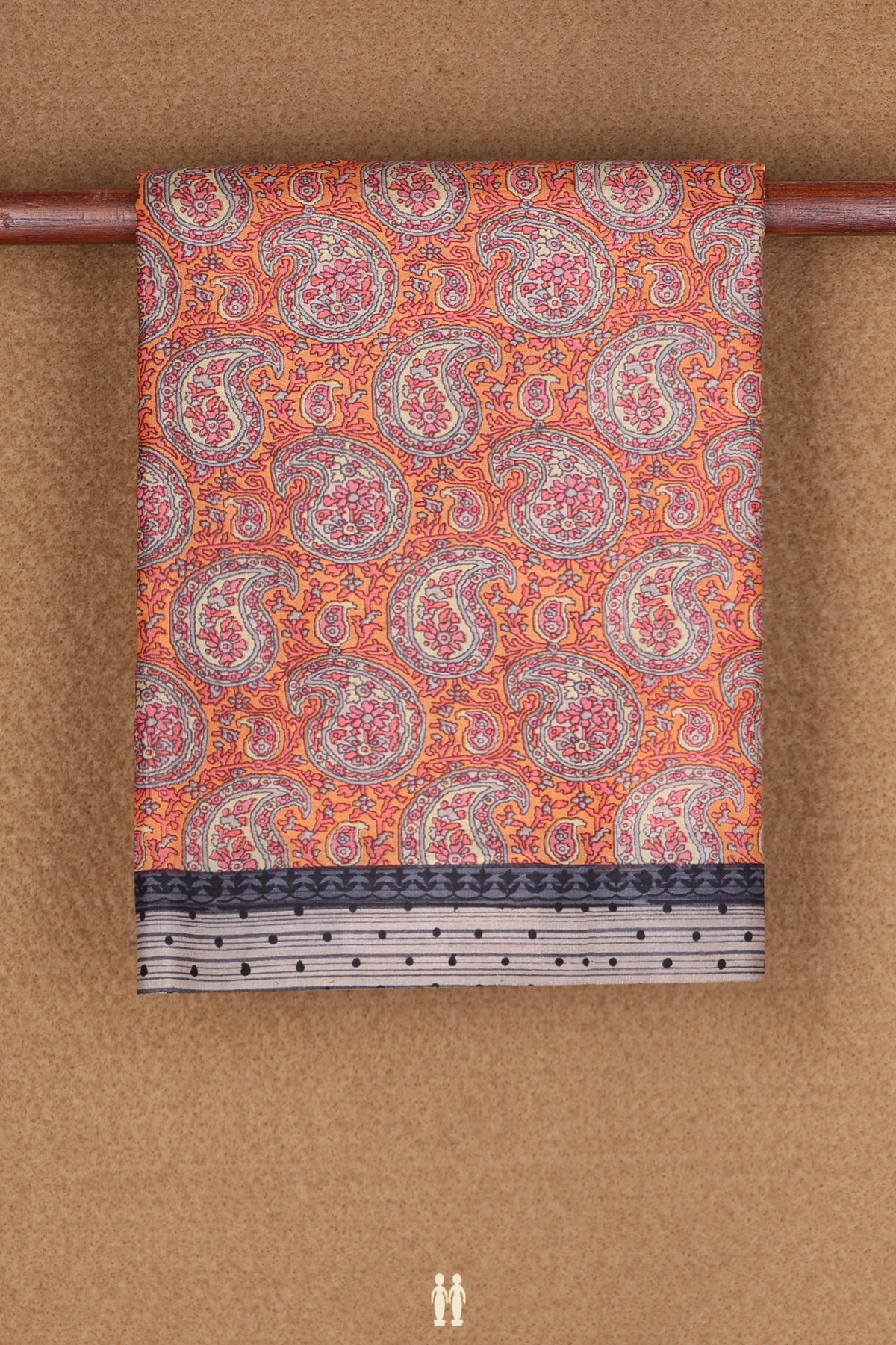 Allover Paisley Design Orange Printed Silk Saree