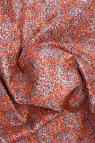 Allover Paisley Design Orange Printed Silk Saree