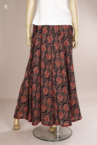 Allover Paisley Printed Black Ajrakh Cotton Skirt