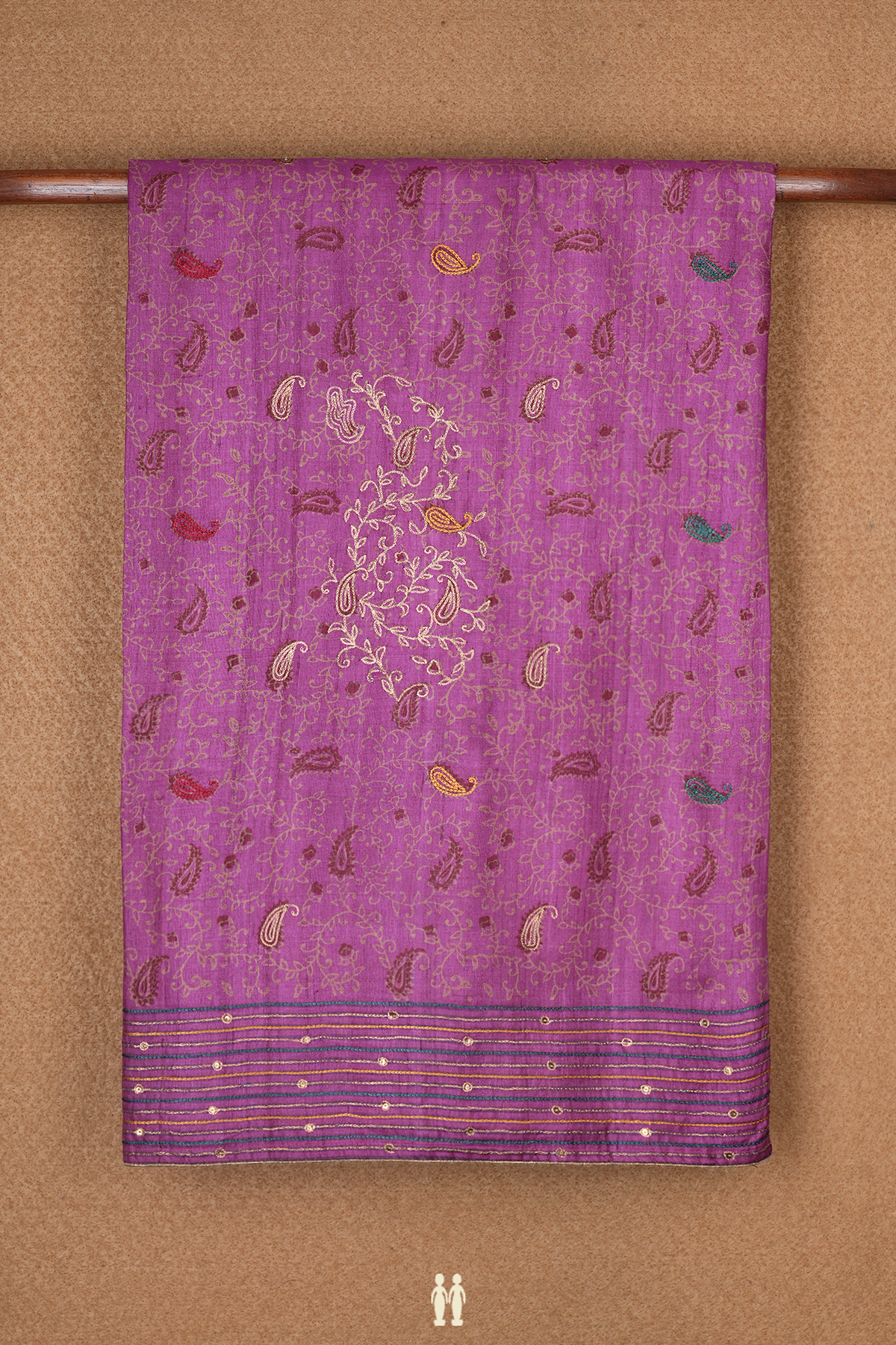 Allover Paisley Printed Purple Rose Tussar Silk Saree