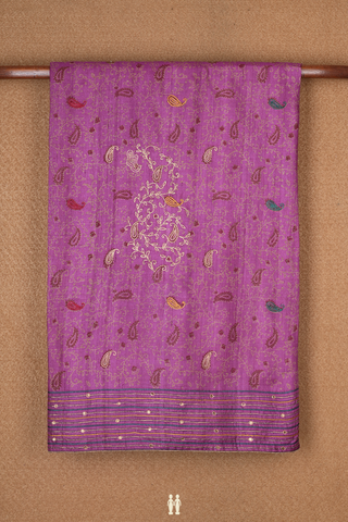 Allover Paisley Printed Purple Rose Tussar Silk Saree