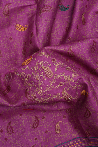 Allover Paisley Printed Purple Rose Tussar Silk Saree