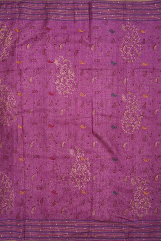 Allover Paisley Printed Purple Rose Tussar Silk Saree