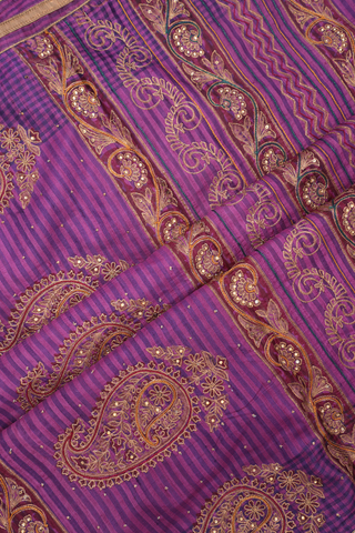 Allover Paisley Printed Purple Rose Tussar Silk Saree