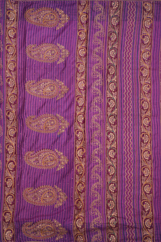 Allover Paisley Printed Purple Rose Tussar Silk Saree