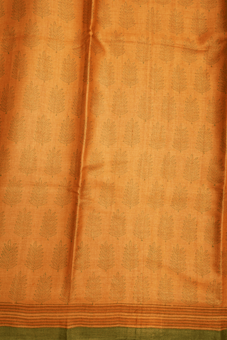 Allover Printed Design Ginger Orange Tussar Silk Saree