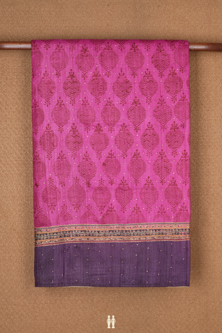 Allover Printed Design Magenta Tussar Silk Saree