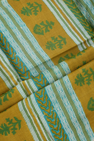 Allover Printed Design Olive Yellow Tussar Silk Saree