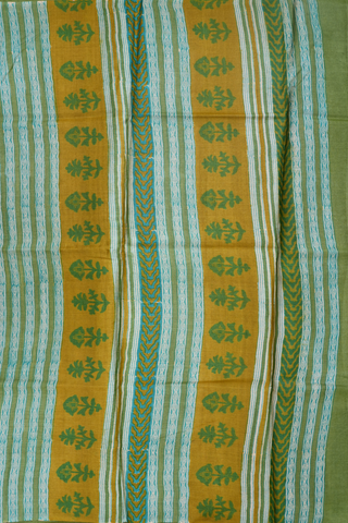 Allover Printed Design Olive Yellow Tussar Silk Saree