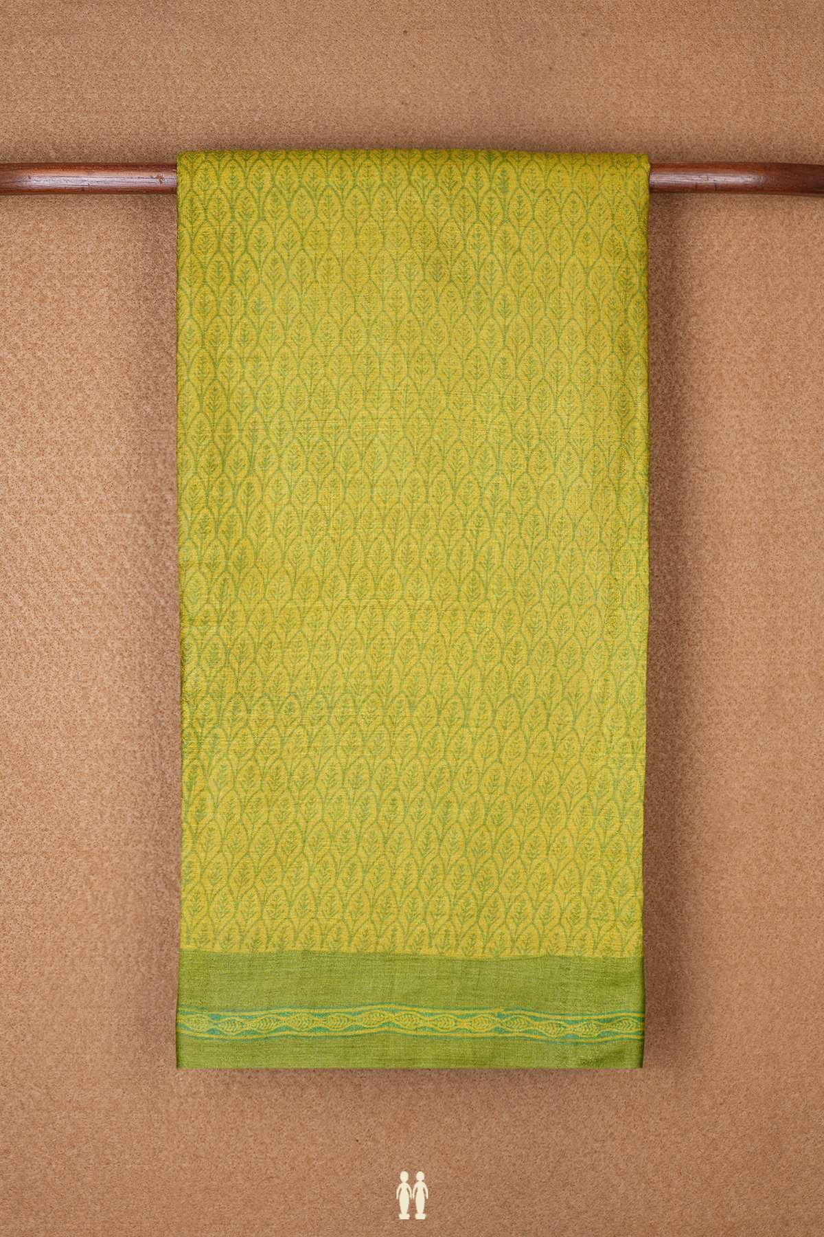 Allover Printed Design Olive Yellow Tussar Silk Saree