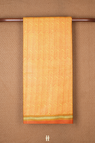 Allover Printed Design Orange Tussar Silk Saree