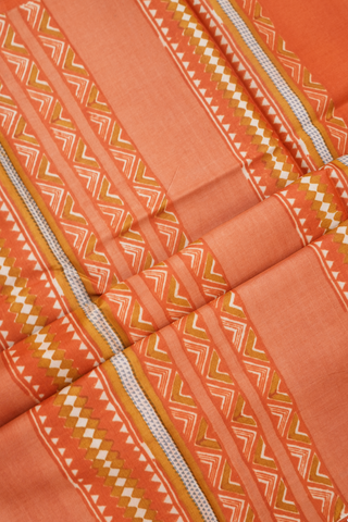 Allover Printed Design Orange Tussar Silk Saree