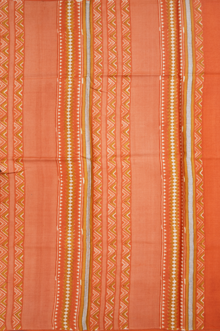 Allover Printed Design Orange Tussar Silk Saree