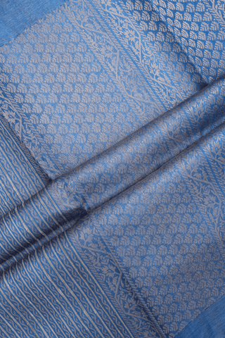 Allover Stripes Design Capri Blue Tussar Silk Saree