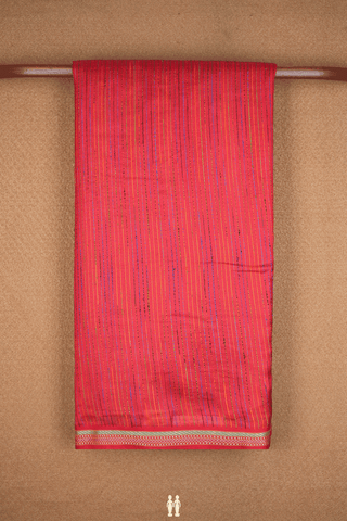 Allover Stripes Design Scarlet Red Tussar Silk Saree