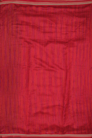 Allover Stripes Design Scarlet Red Tussar Silk Saree