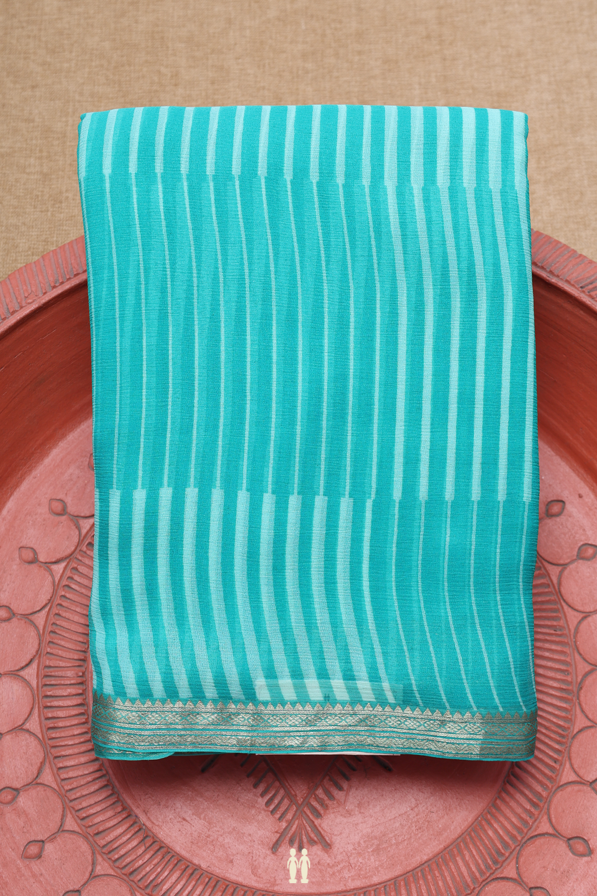 Allover Stripes Design Sea Blue Chiffon Saree