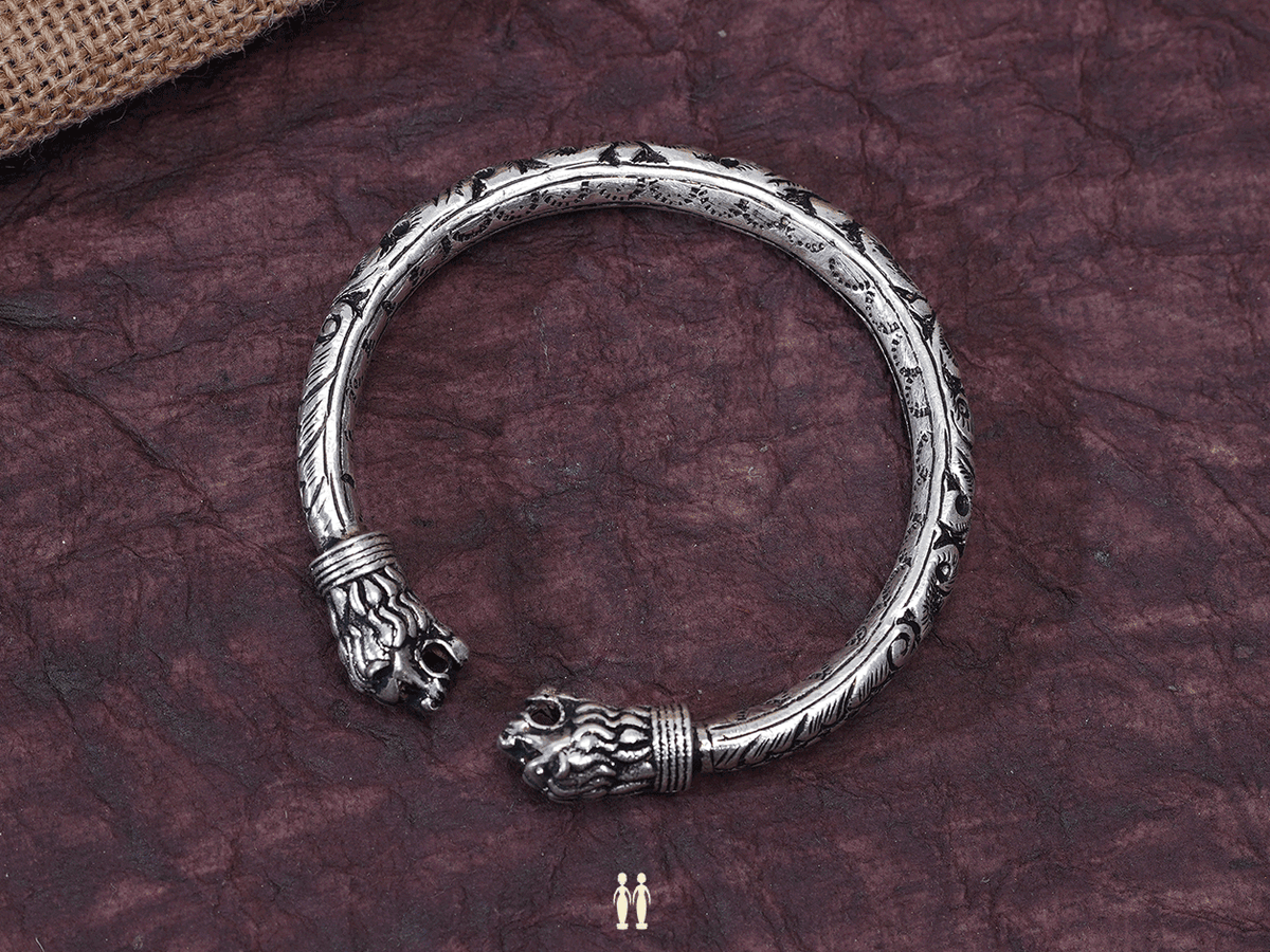 Animal Design Oxidized Adjustable Pure Silver Kada