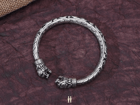 Animal Design Oxidized Adjustable Pure Silver Kada