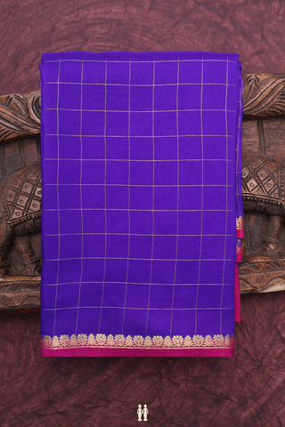 Mysore Silk Saree In Indigo Blue With Zari Checked Design