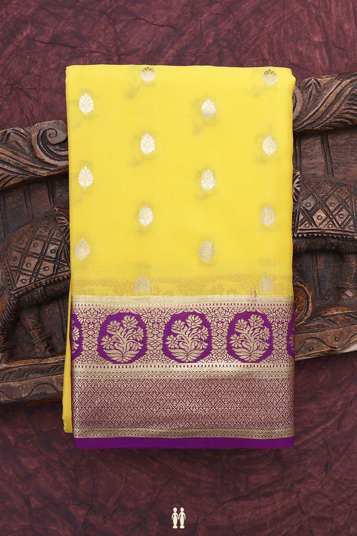 Mysore Silk Saree In Royal Yellow With Floral Zari Buttis