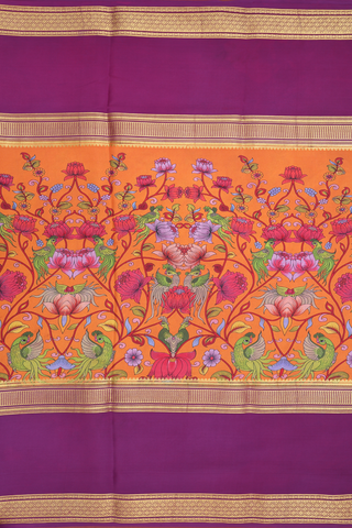 Mysore Silk Saree In Orange With Floral Printed Design