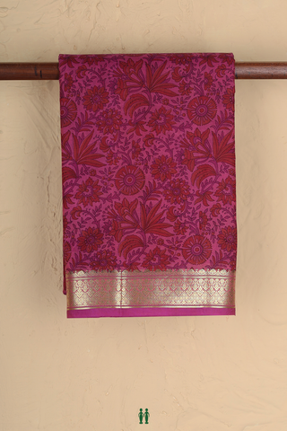 Printed Silk Saree In Pink With Floral Design