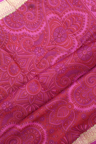 Printed Silk Saree In Pink With Floral Design